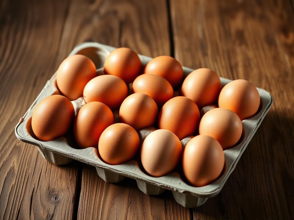 Tray of fresh brown farm eggs